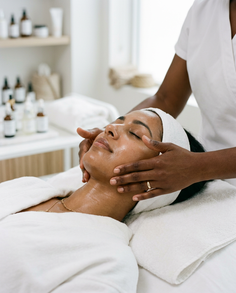 A lifting facial massage along the jawline